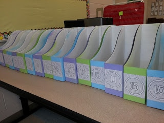 Numbered book bins for the elementary classroom