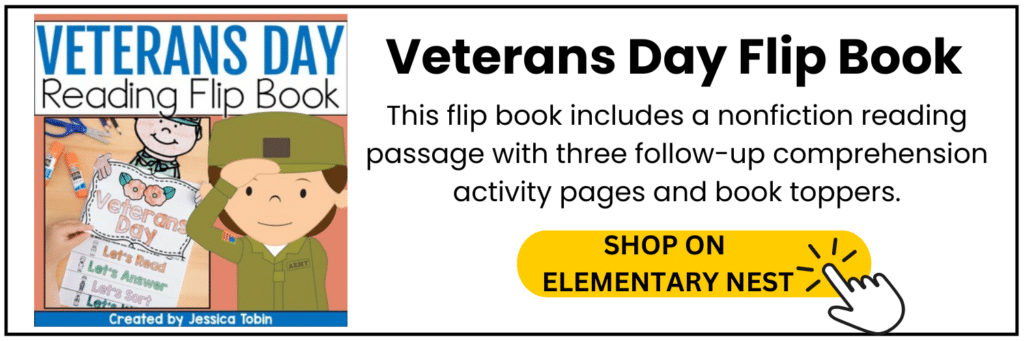 Veterans Day Activities for Elementary Students Veterans Day learning flip book