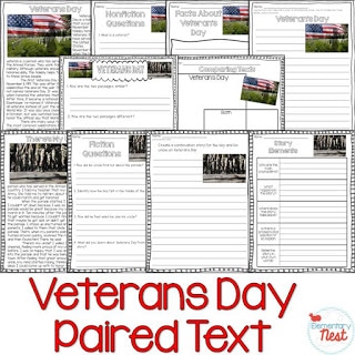 Veterans Day paired text activity for elementary students.
