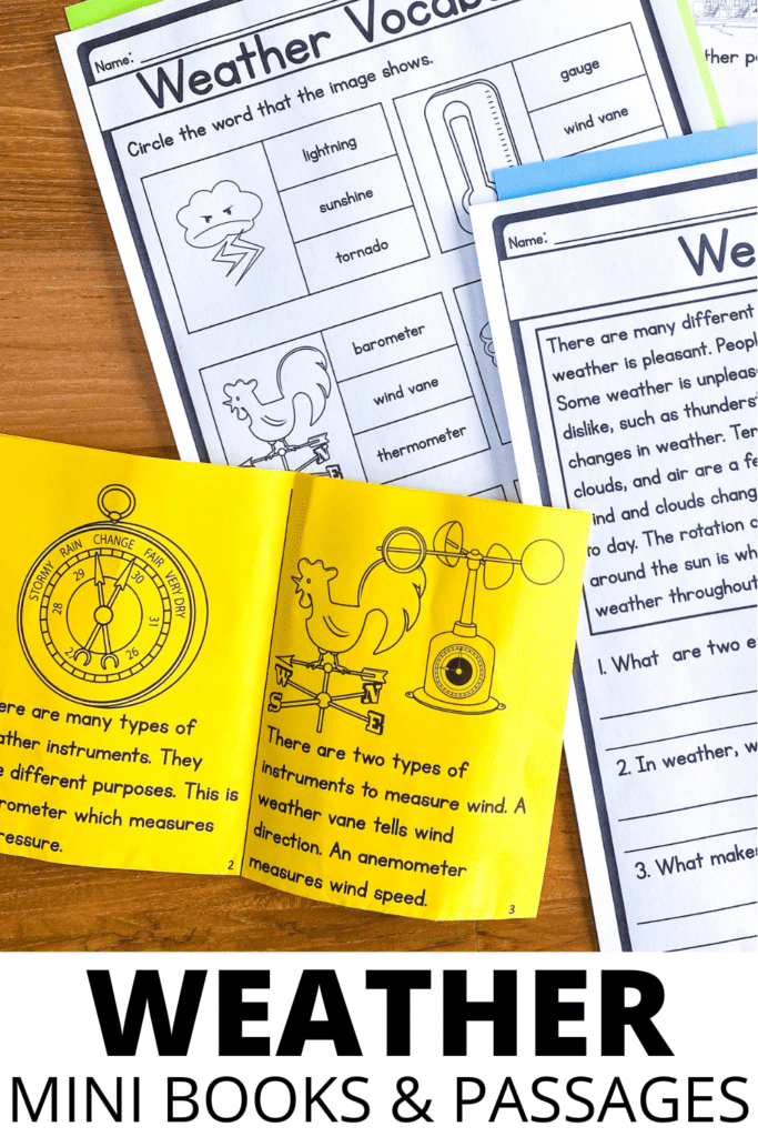 5 Great Weather Activities, Anchor Charts, and Weather Books Weather work sheets and reading passages