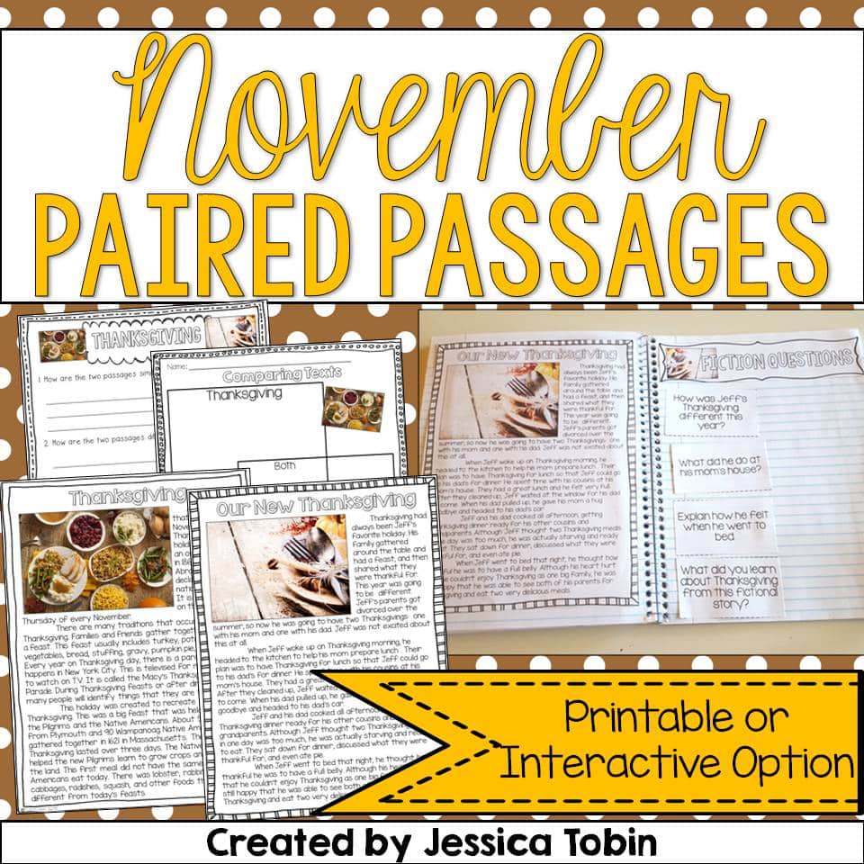 November-themed paired passages for 2nd and 3rd graders.