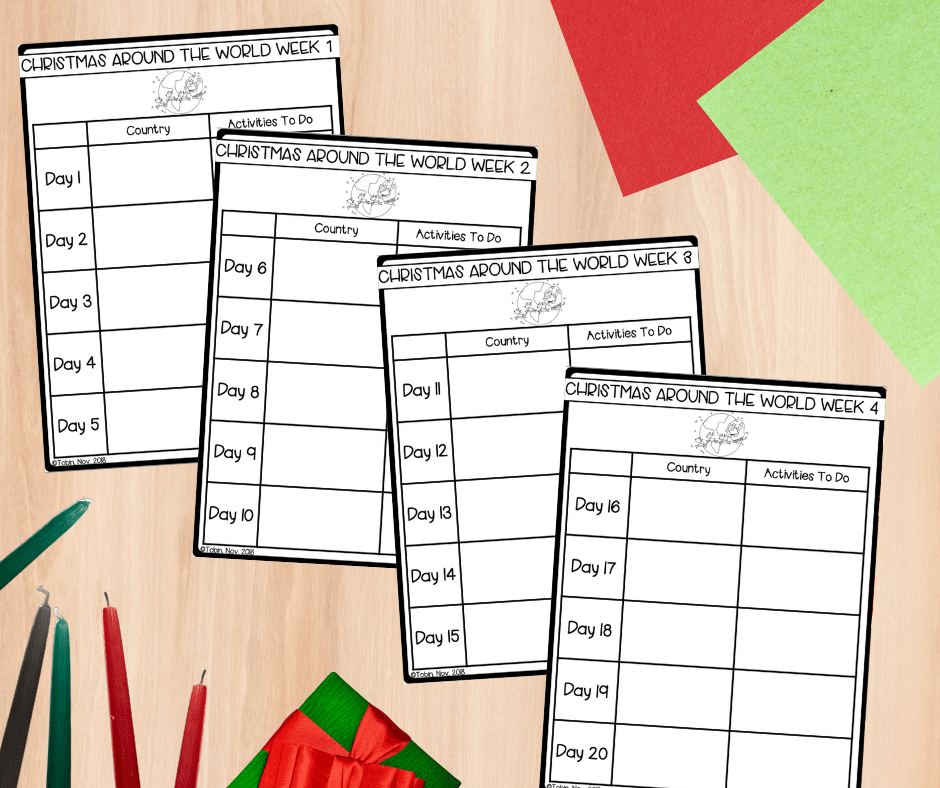Christmas Around the World Planning Sheets Week by Week