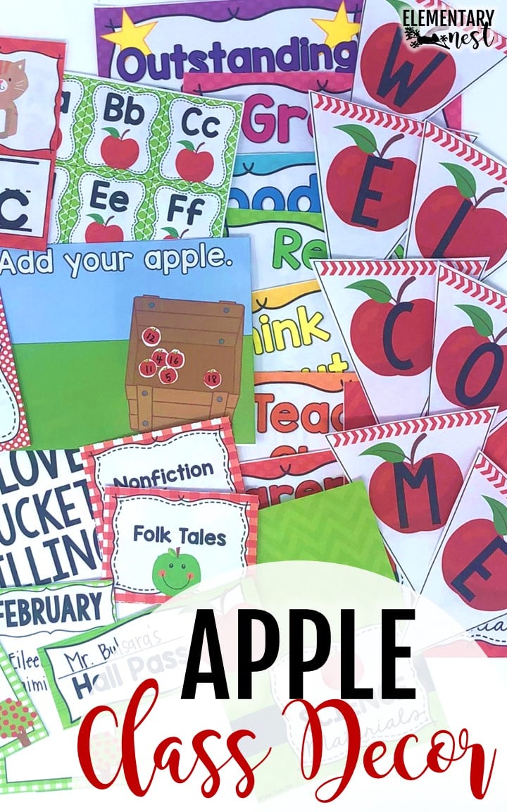 An apple themed classroom decor bundle.
