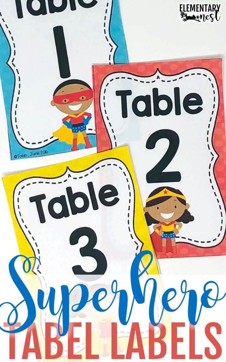 Superhero classroom table labels.