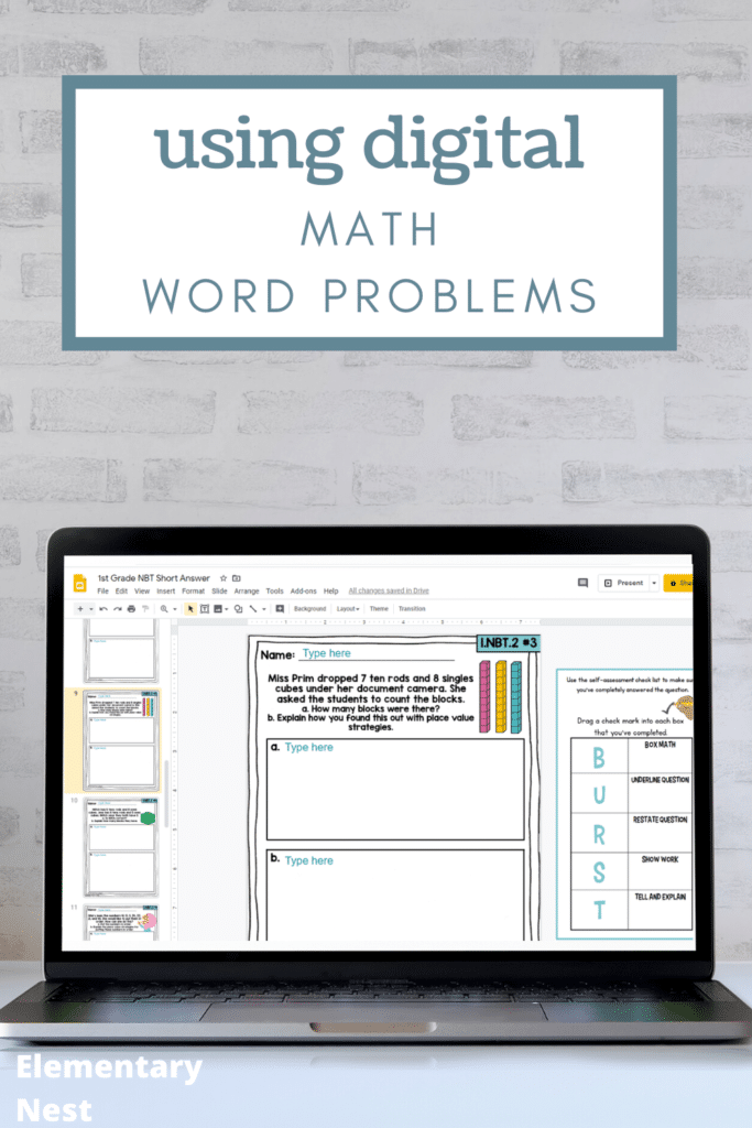 Digital math word problems on a laptop