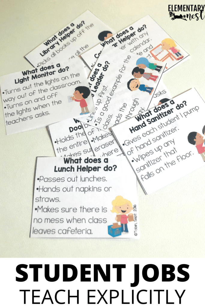 Teaching student jobs with job description cards