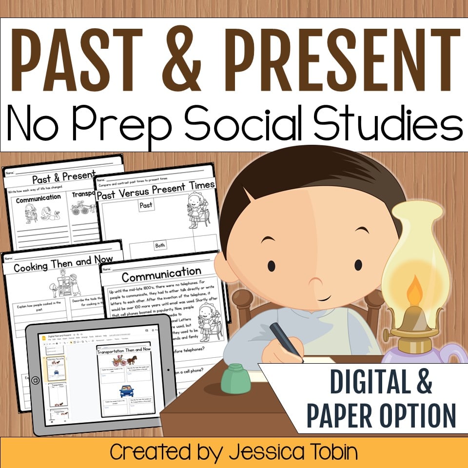 Read a few ideas for your past and present or then and now unit. There are free activities as well as other fun hands-on, engaging ideas. These additions to your social studies then and now unit will be perfect for kindergarten, first grade, and second grade students.