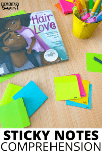 Reading Comprehension with sticky notes for comprehension activity picture book mentor text for elementary student readers