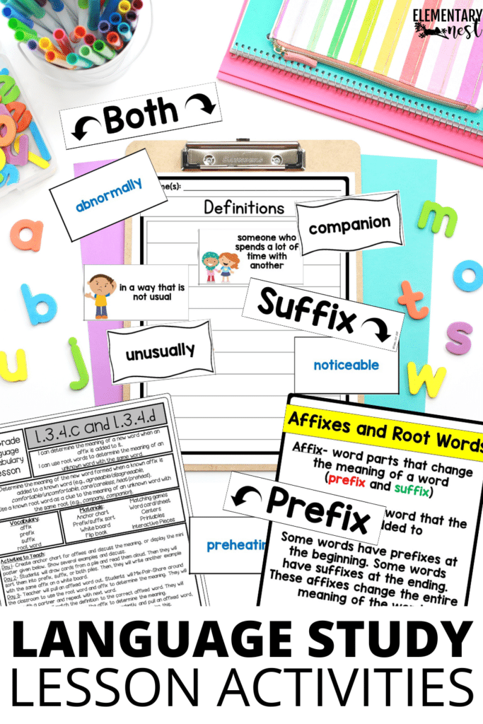 Skill application, activities, lesson plans for word parts, prefix, suffix, root words, 1st grade, 2nd grade, 3rd grade, 4th grade language and reading foundations