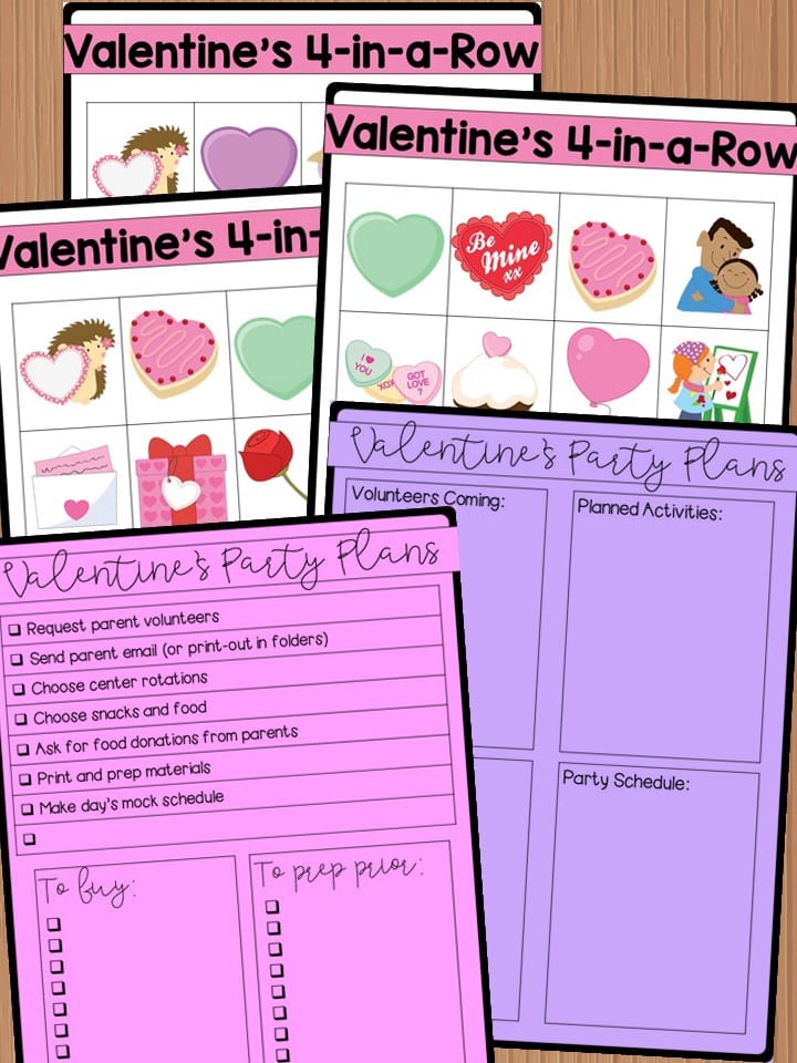 Valentines Day classroom party game and free planning pages 