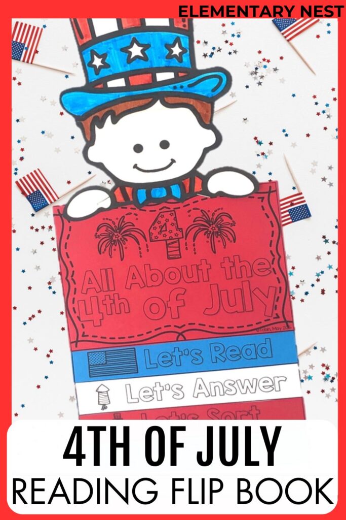 Craft patriotic flip book labeled “All About the 4th of July”