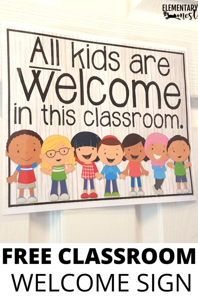 Create a Welcoming Classroom Community Environment in 7 Easy Steps A classroom community sign reading "All kids are welcome in this classroom" with diverse cartoon children on a wood background.