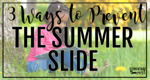 A young girl sitting outside reading a book under a tree, with the text overlay: “3 Ways to Prevent the Summer Slide.”