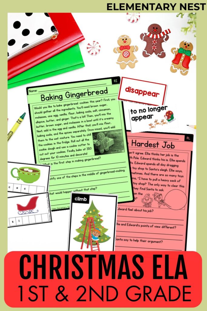 Christmas reading comprehension passages and activities for 1st and 2nd grade students.
