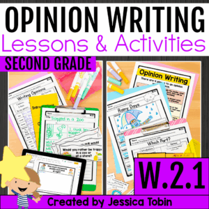 Second grade opinion writing lessons and activities with prompts, graphic organizers, and writing rubrics