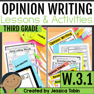Third grade opinion writing lessons with linking words, brainstorming pages, and structured writing prompts