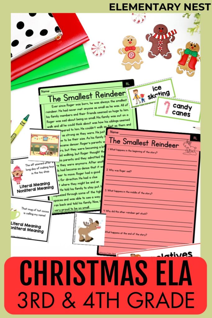 Christmas ELA reading comprehension and writing activities for 3rd and 4th grade.