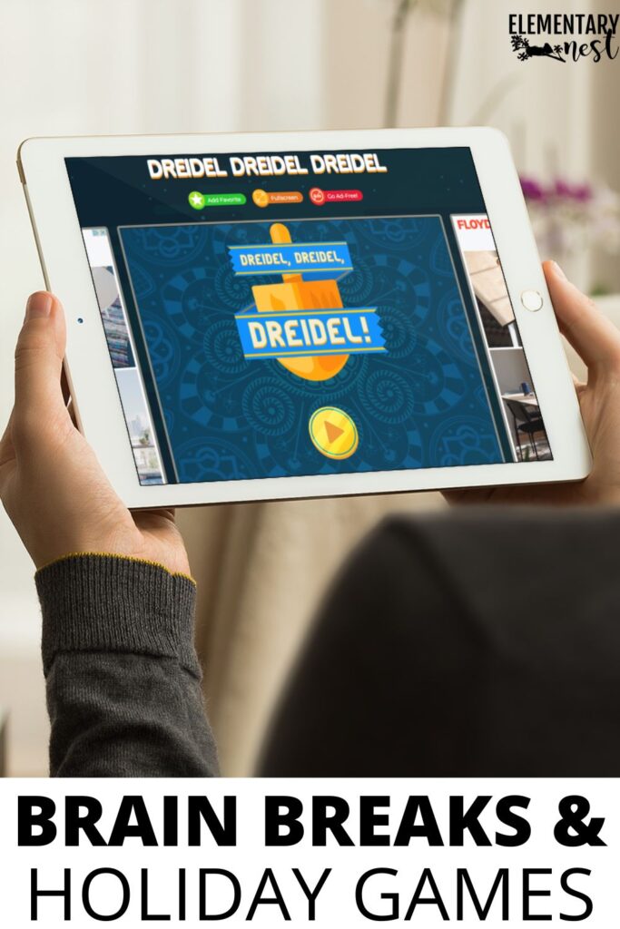 Student playing a digital dreidel game for Christmas and holiday classroom brain breaks.