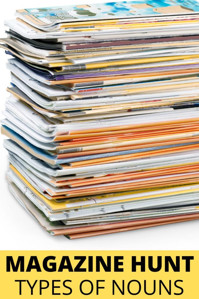5 Helpful Activities for Teaching Nouns in Primary Grades Stack of colorful magazines used for a classroom activity to find common and proper nouns