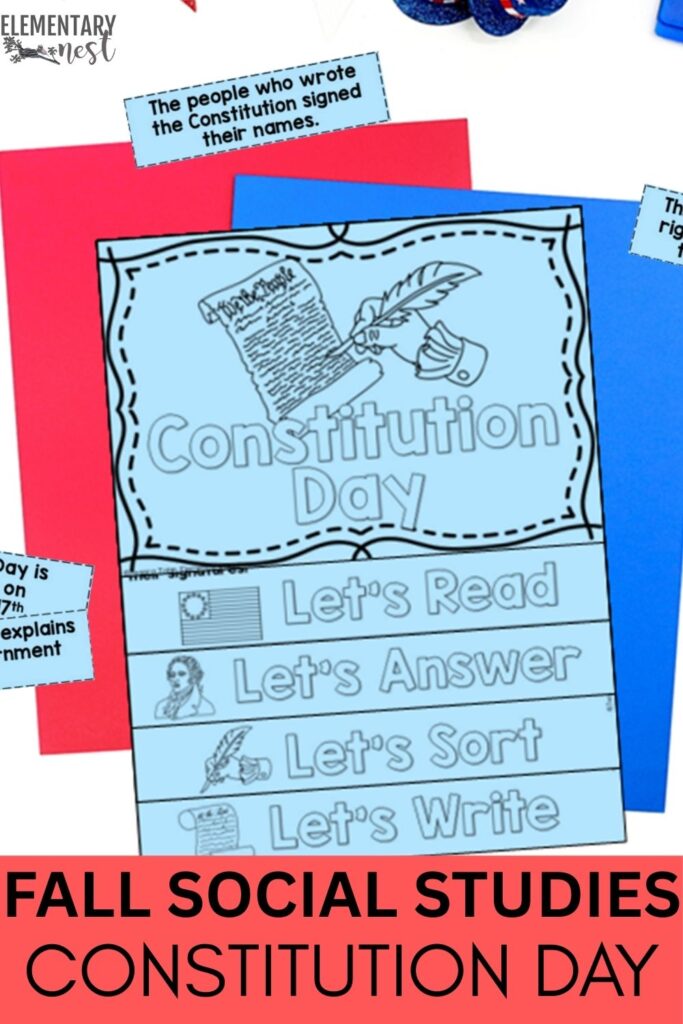Blue Constitution Day reading and writing flip book activity for September social studies activities