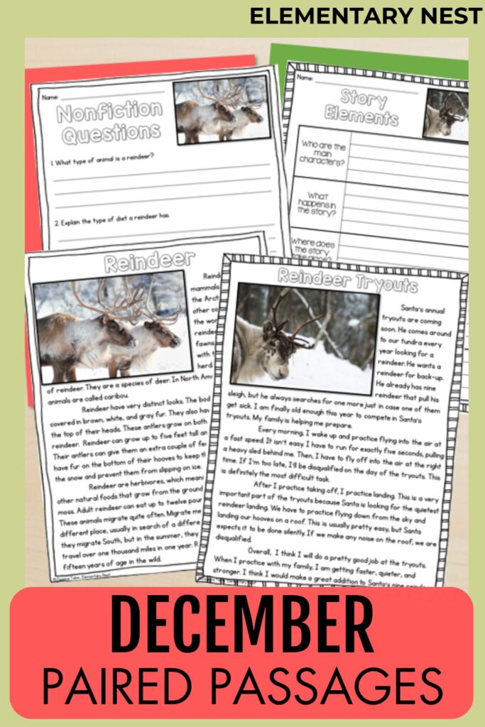 December paired passages for nonfiction and fiction reading practice with comprehension questions.