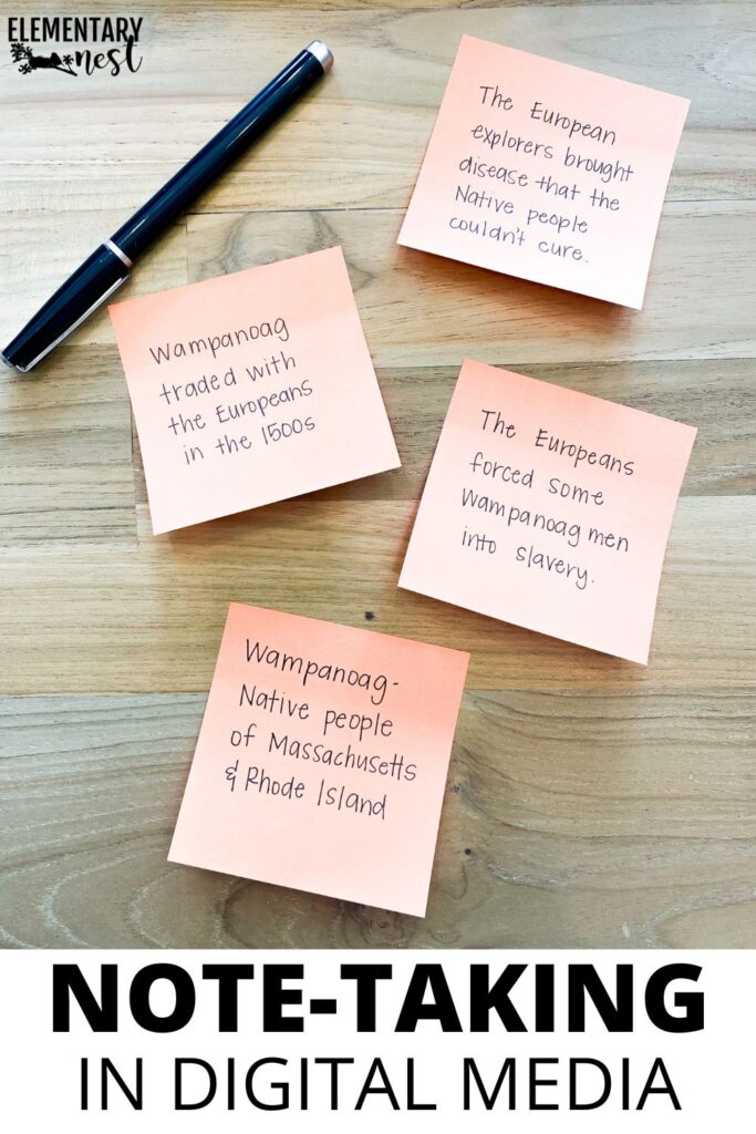 7 Fun Thanksgiving Reading Activities for Elementary Classrooms Thanksgiving note-taking strategy with sticky notes for digital media and nonfiction lessons.
