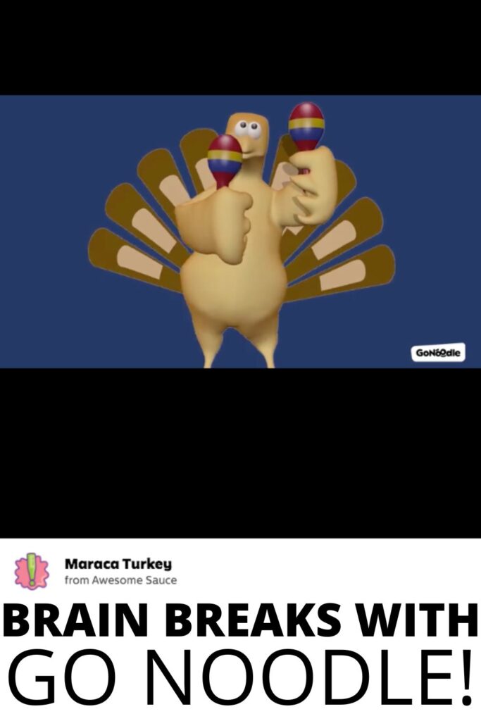 9 Fun Digital Thanksgiving Activities and Technology Games Animated turkey from GoNoodle dancing with maracas for a Thanksgiving brain break
