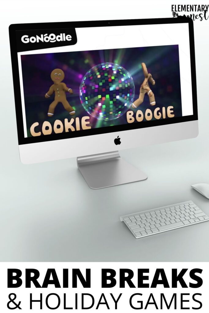 GoNoodle Cookie Boogie holiday brain break game on classroom computer.