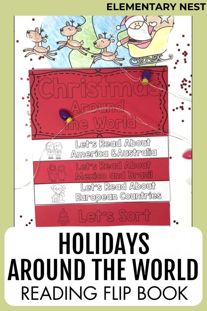 Holidays Around the World flip book with reading and comprehension activities for kids.