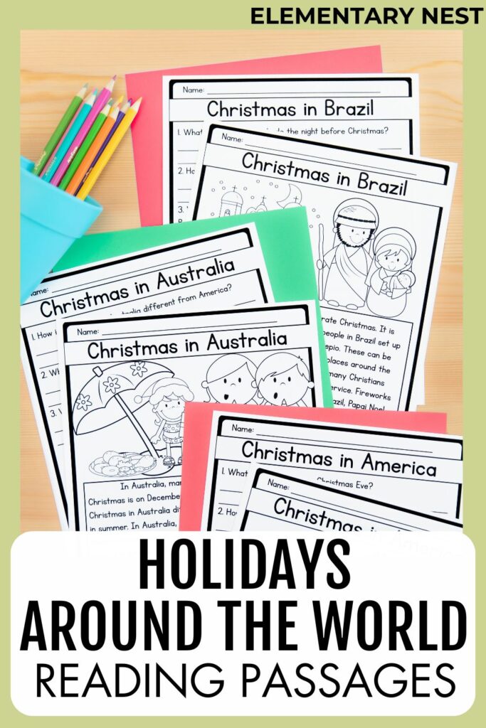 Holidays Around the World reading passages with comprehension questions for December lessons.