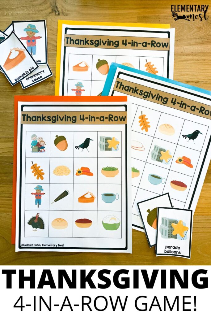 Thanksgiving 4-in-a-Row printable game for kids.