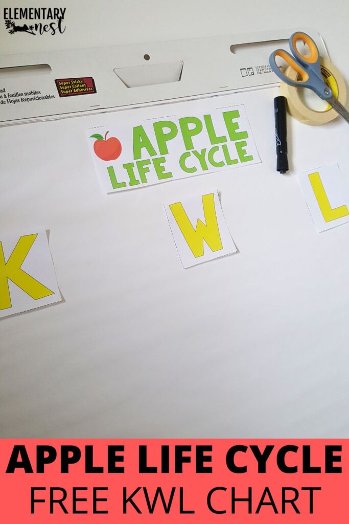 Free apple life cycle KWL chart for fall science classroom activity