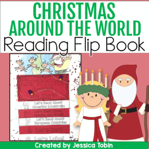 Christmas Around the World flip book for elementary students with printable reading, sorting, and labeling pages.