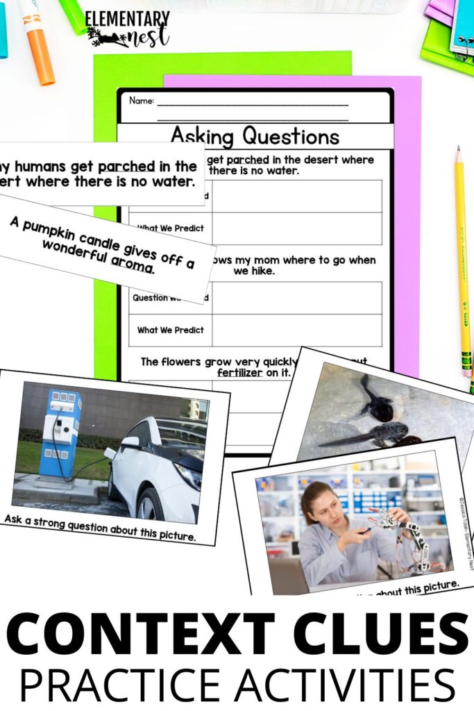 Students learn about context clues during a nonfiction mini lesson using clear examples and anchor charts
