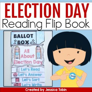 Election Day Reading Flip Book cover showing a ballot box and interactive student activity pages.