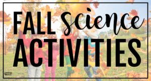 Children throwing leaves outdoors during fall science activities lesson