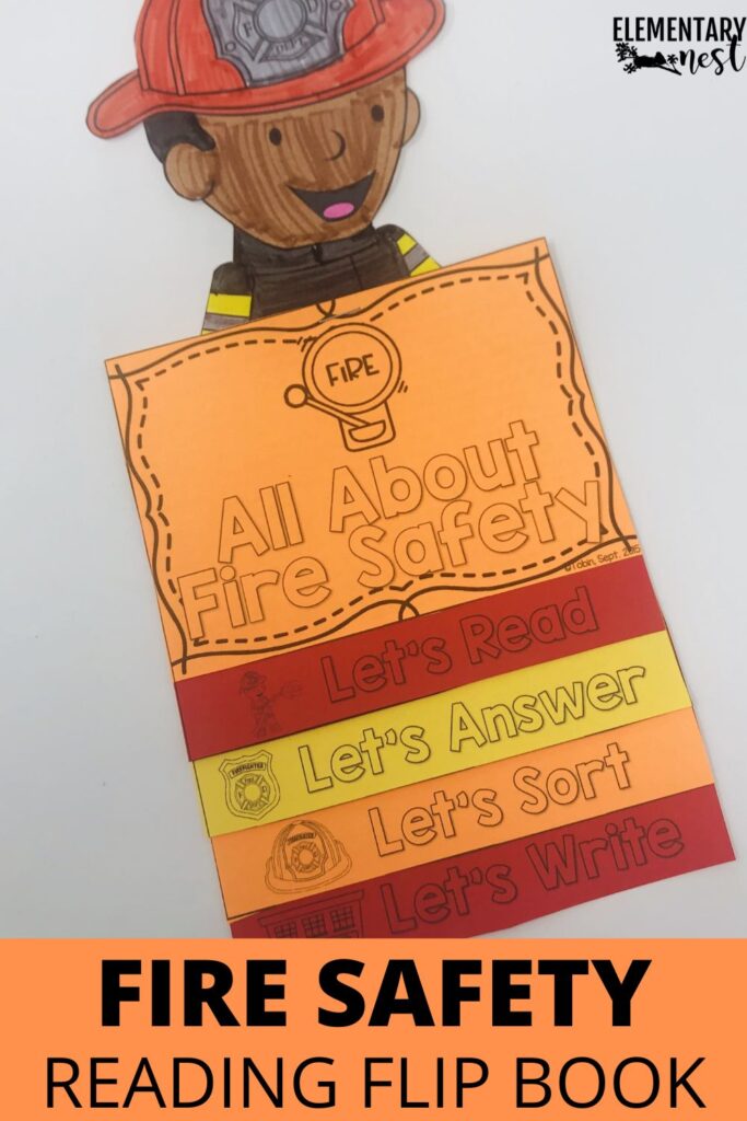 Fire Safety Reading Flip Book with activities to read, answer, sort, and write