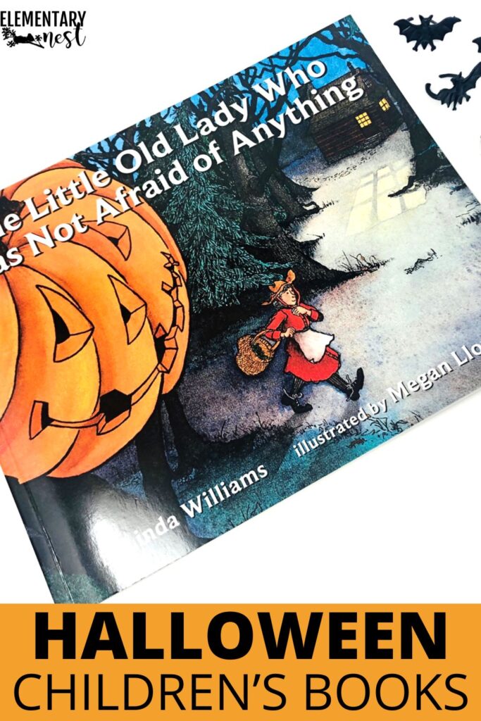 The book The Little Old Lady Who Was Not Afraid of Anything by Linda Williams featuring a giant jack-o’-lantern and a brave old lady