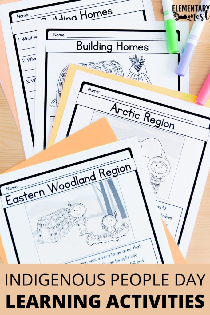 Indigenous Peoples Day reading passages and worksheets on Native American regions and homes
