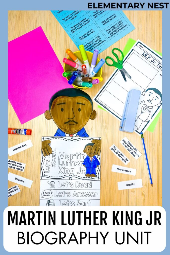 Martin Luther King Jr. reading and writing craft activity for elementary students.