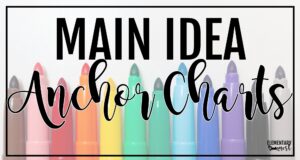 Blog cover image for main idea anchor charts featuring colorful markers lined up with bold text overlay
