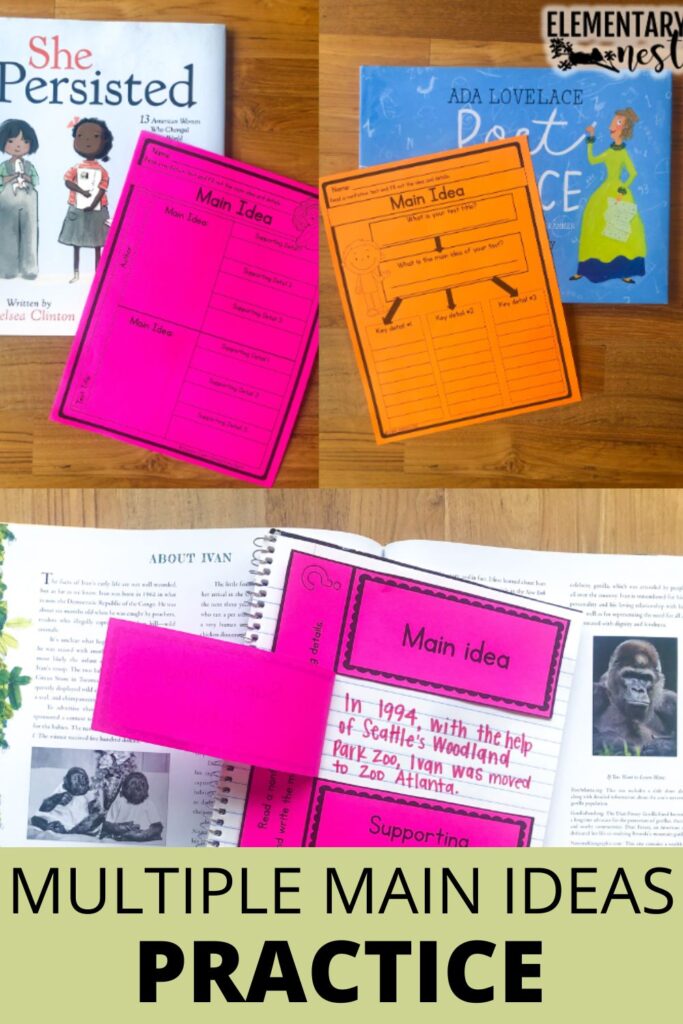Student practice pages alongside mentor texts like She Persisted and Ada Lovelace