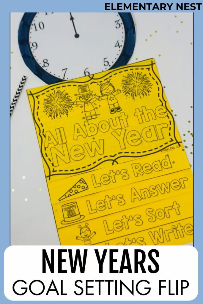 New Year’s goal setting flip book activity for elementary students with reading and writing pages.