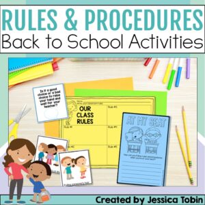 Rules and procedures classroom activities for back to school with posters, discussion cards, and writing pages.