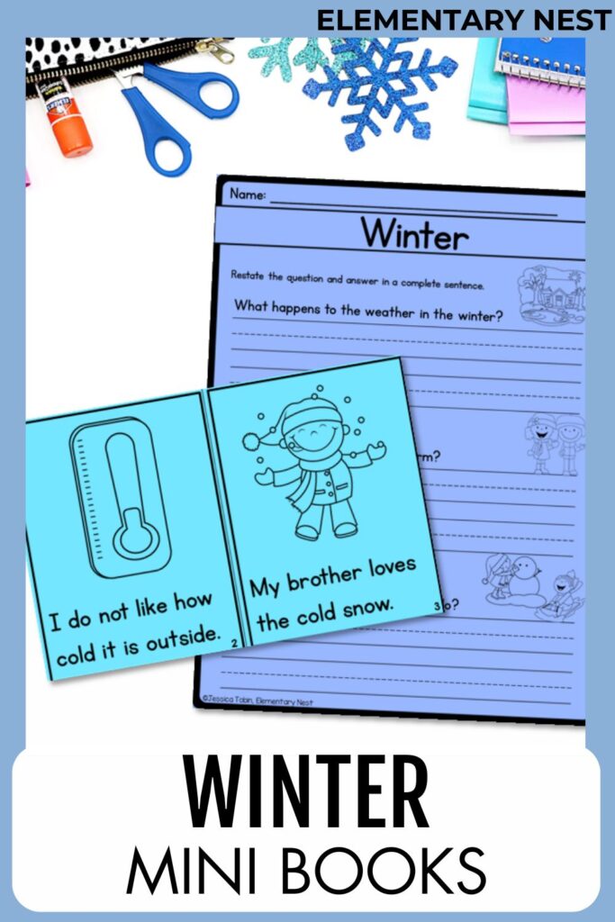 Winter mini books for early readers featuring short sentences and winter vocabulary.