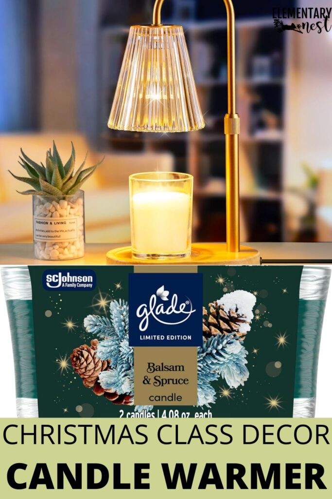 Christmas candle warmer with balsam and spruce scents used for Christmas class decor.