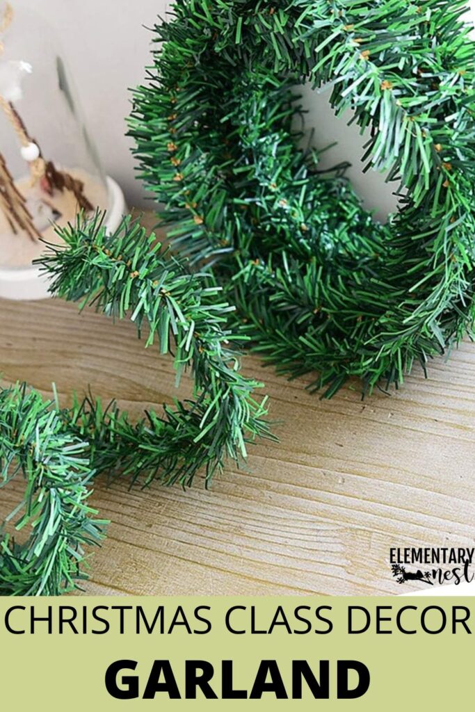 Green garland decoration used on walls or boards for Christmas class decor.