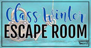 Winter classroom escape room activity for elementary students with key and lock image.