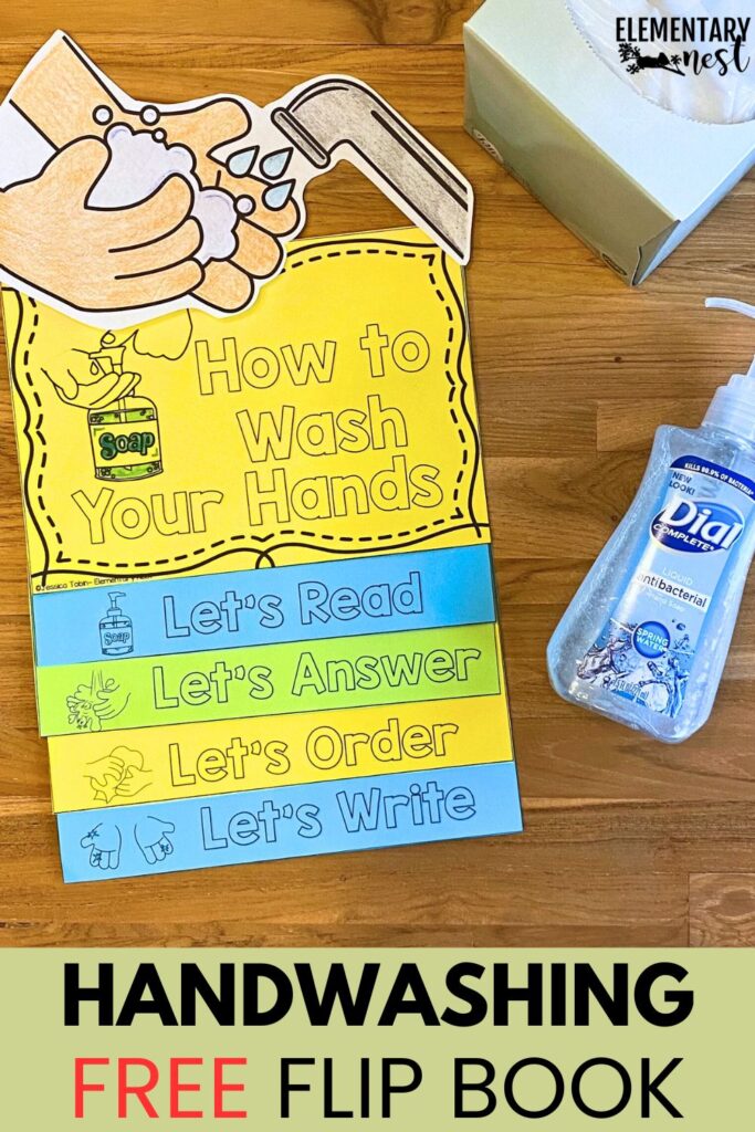 How to Wash Your Hands flip book with soap and sanitizer for elementary hygiene lessons.