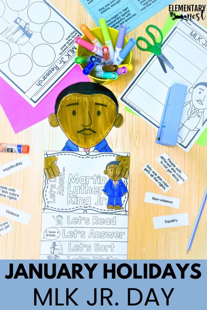 Martin Luther King Jr. craft and reading comprehension activity for kids.